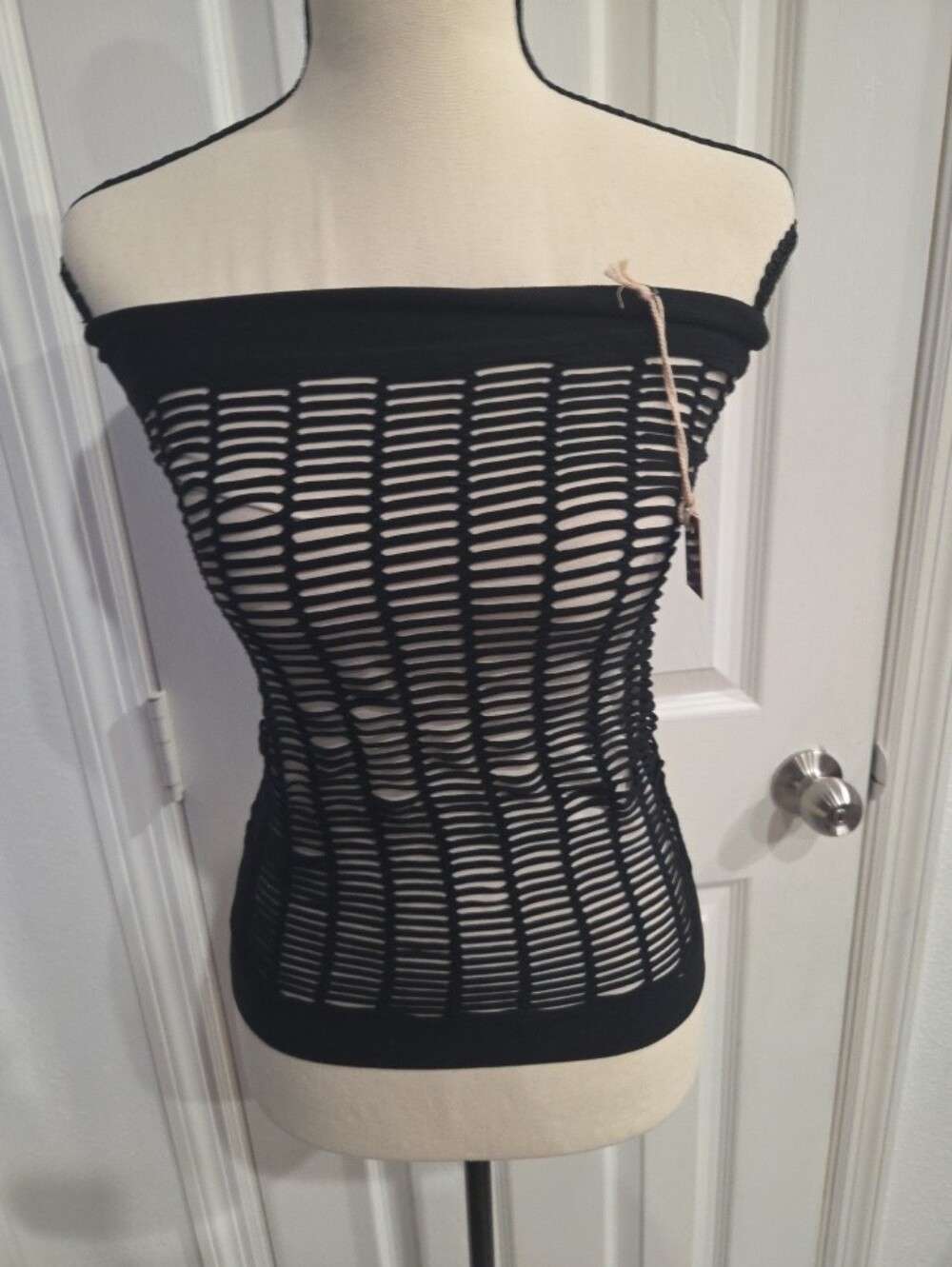 Off-Shoulder Black Open-Knit Tube Top